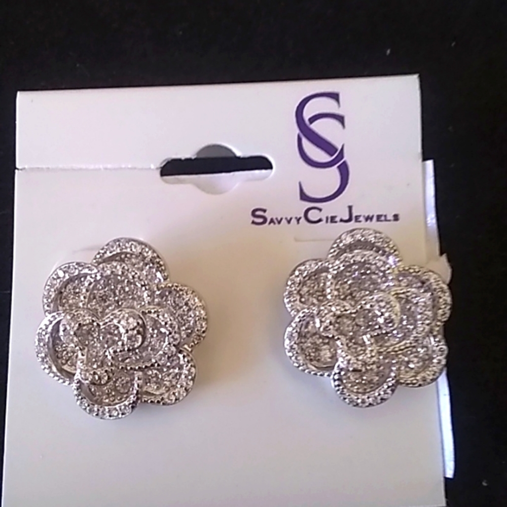 Savvy Cie Pave Flower Earrings